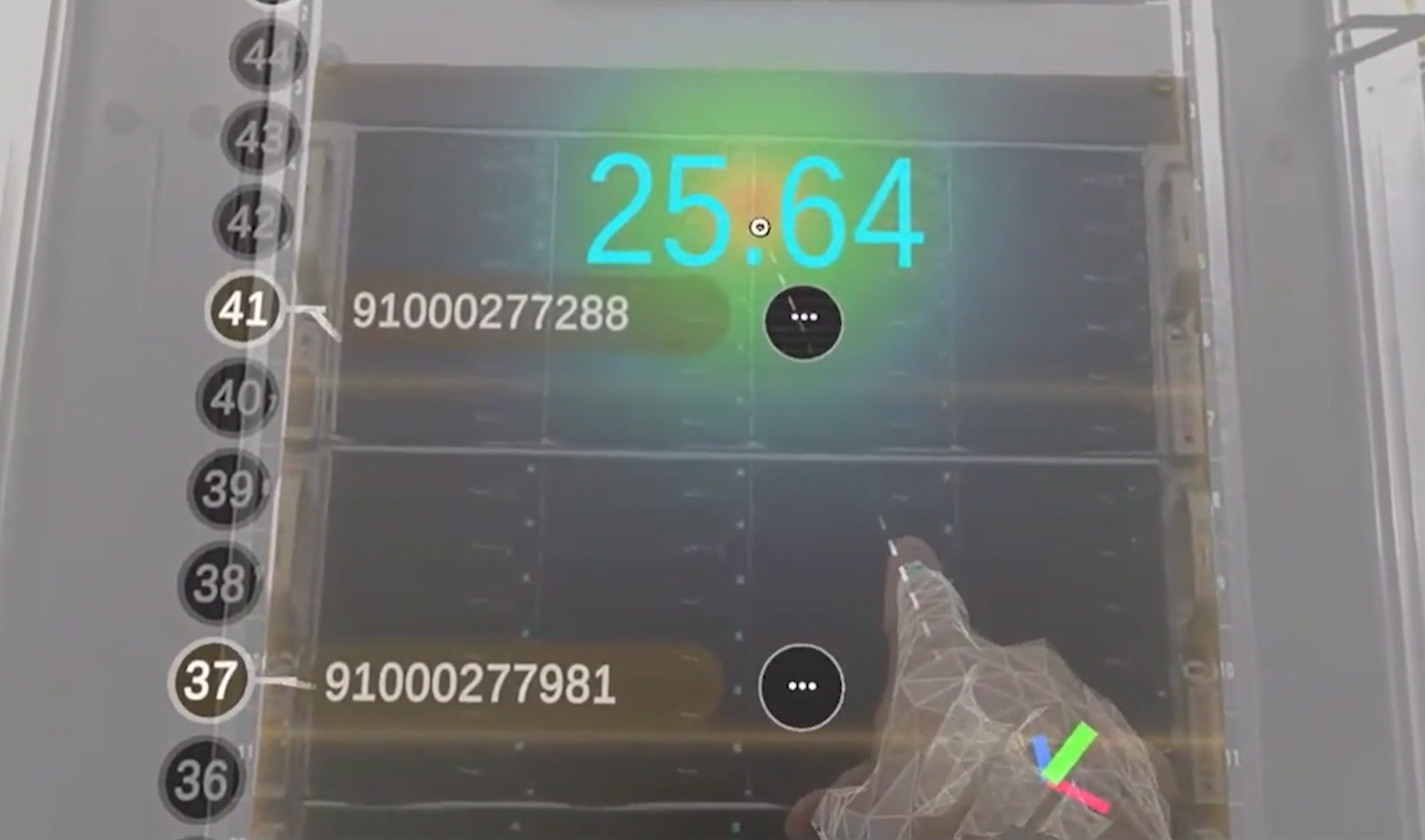 AR interface displaying anomaly detection and reporting in a data center