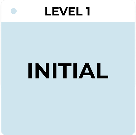 IT Asset Management/ITAM Maturity Level 1 – Initial, illustrating informal IT asset tracking, reactive processes, and the transition to structured asset management with NetBox.