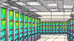 Technician using AI tools for predictive maintenance in a data center